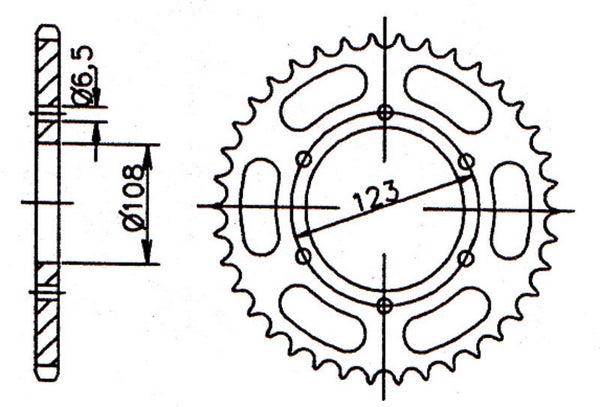 Forte Rear sprocket, 65 teeth (420), &Oslash;108mm, Aprilia 14-, Derbi 11-, Gilera 10-