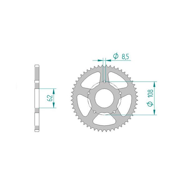 Forte Rear sprocket, 60 teeth (420), &Oslash;62mm, Alu., Peugeot XPS Street / Rieju MRX